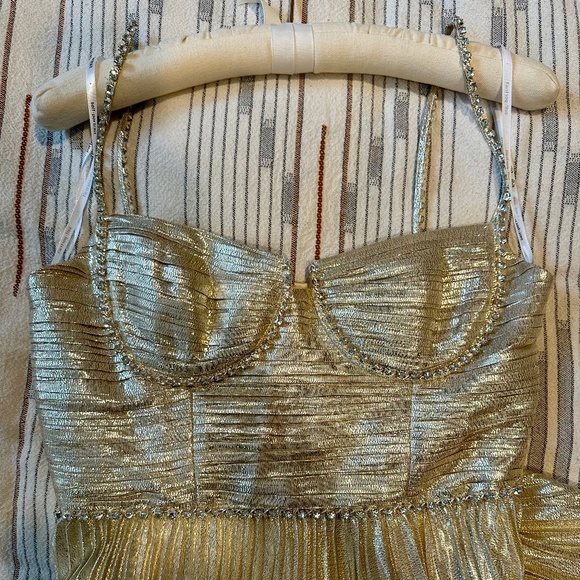 SELF-PORTRAIT Metallic Gold Tiered Midi Dress - Picture 13 of 15